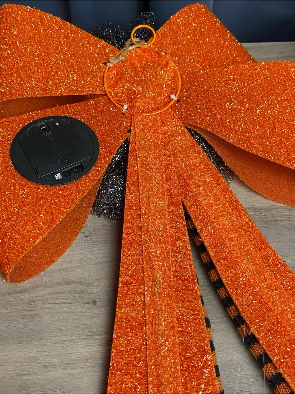 LED Lighted Halloween Witch Bow Door Hanger - Orange & Black‎ 24”